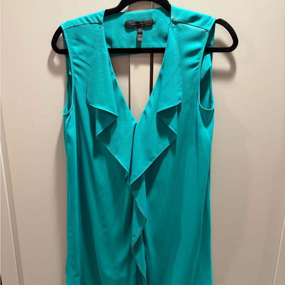 BCBGMaxAzria Turquoise Sleeveless Ruffle Blouse